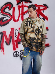 Grunge Graphic Fake Layer Camo Sleeve T-Shirt 