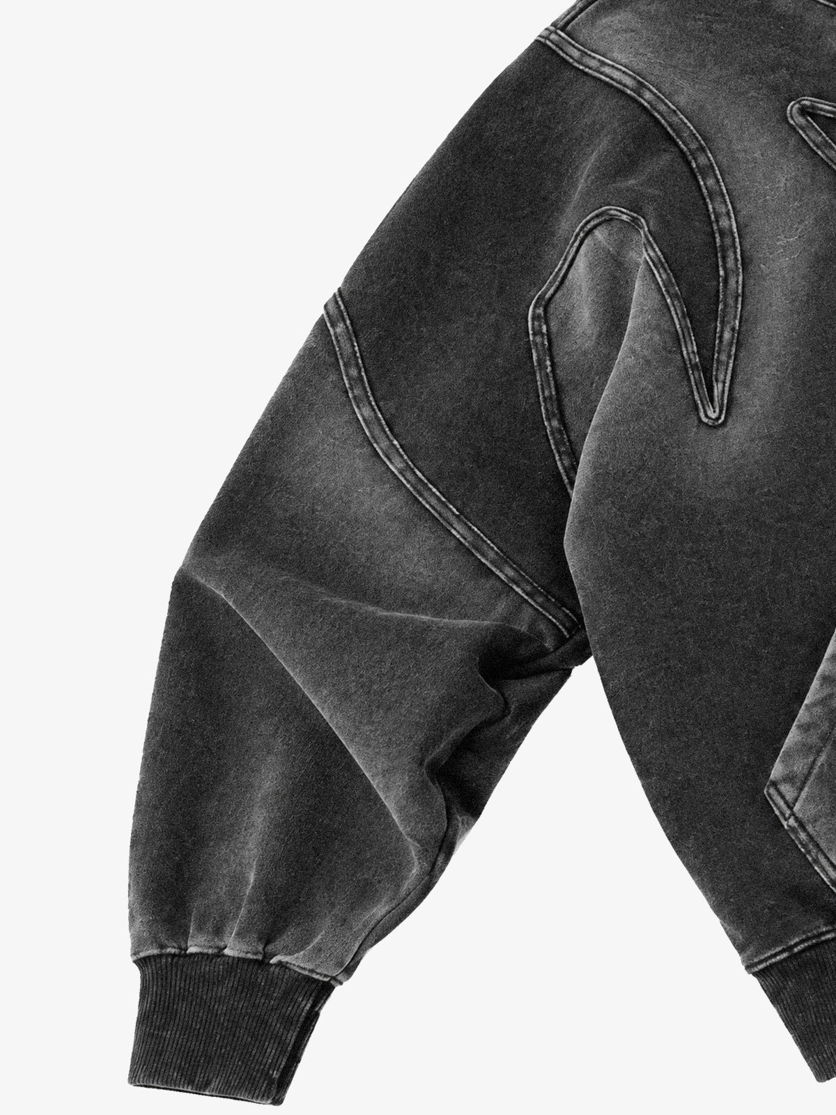 Washed Spray-Edge Zip Hoodie & Curved-Leg Sweatpants Set