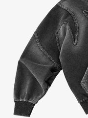 Washed Spray-Edge Zip Hoodie & Curved-Leg Sweatpants Set