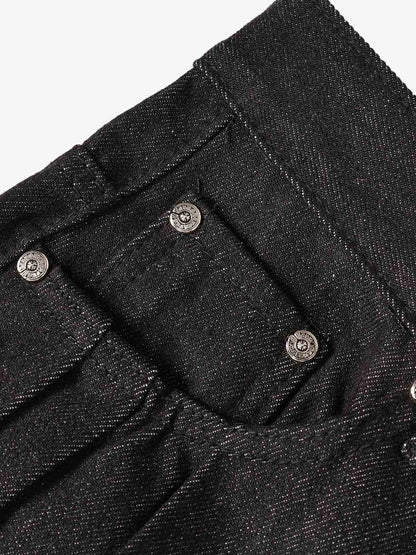 Studded Pleat Wide Leg Denim Jeans