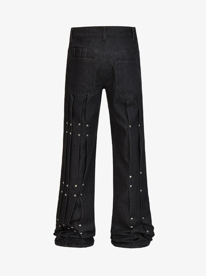 Studded Pleat Wide Leg Denim Jeans