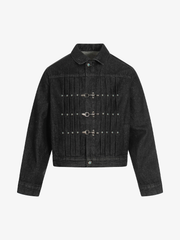 Metal Buckle Pleated Boxy Denim Coat