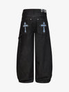Black Wide-Leg Denim Pants – High-Rise Relaxed Fit Cotton Jeans