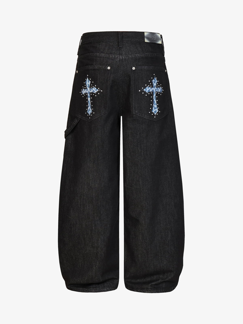 Cross Leopard Embroidered Pocket Baggy Jeans