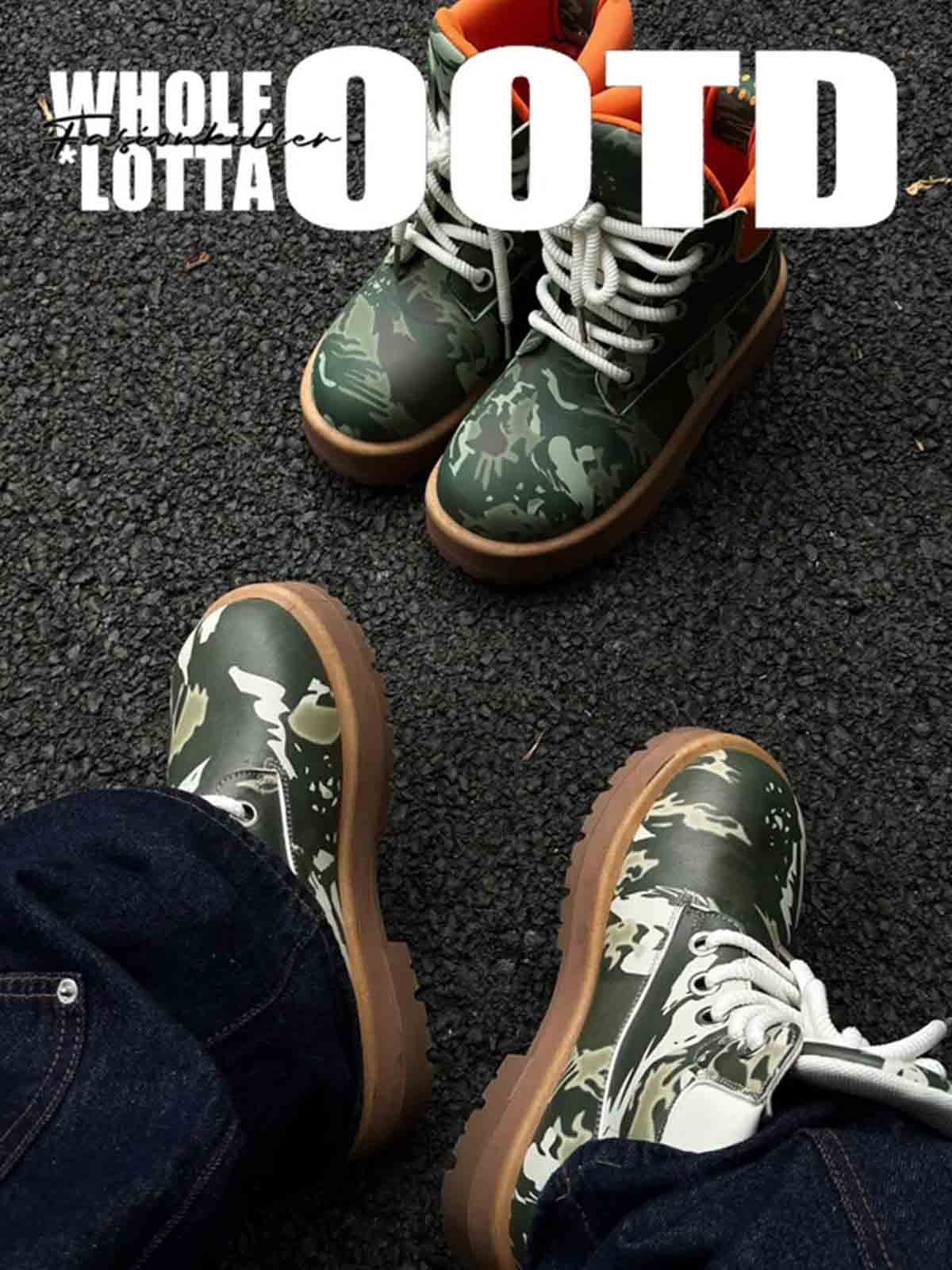 Camo Print Lace Up Chunky Ankle Boots