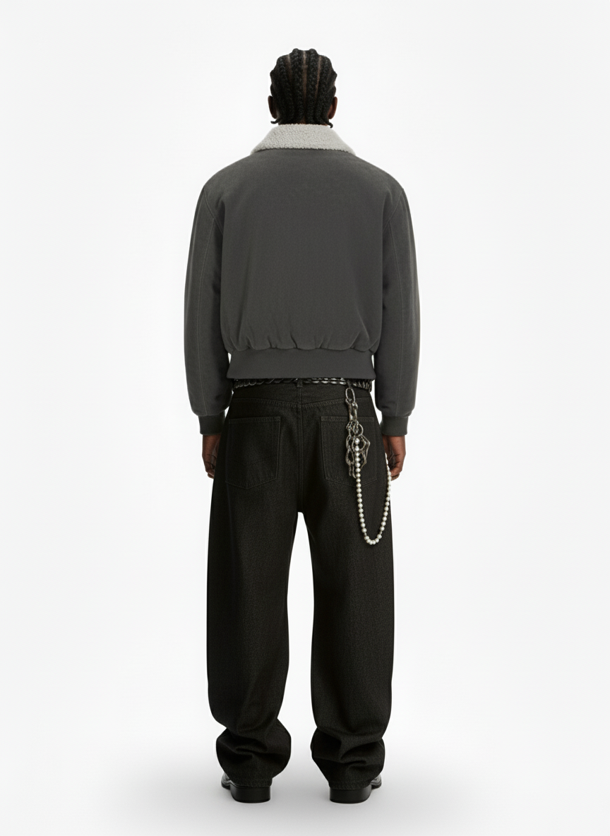 Utility Faux Shearling Collar Suede Look Zip Up Jacket 