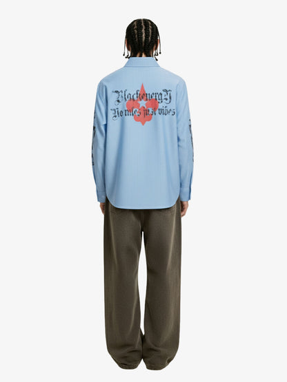 Gothic Embroidered Pinstripe Button-Up Shirt