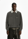 Utility Faux Shearling Collar Suede Look Zip Up Jacket 