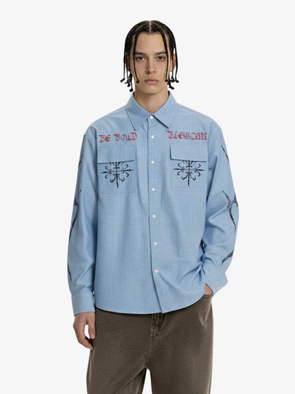 Gothic Embroidered Pinstripe Button-Up Shirt