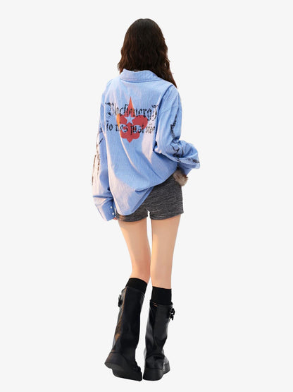 Gothic Embroidered Pinstripe Button-Up Shirt