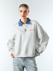 Original Denim Lapel Patchwork Sweatshirt 