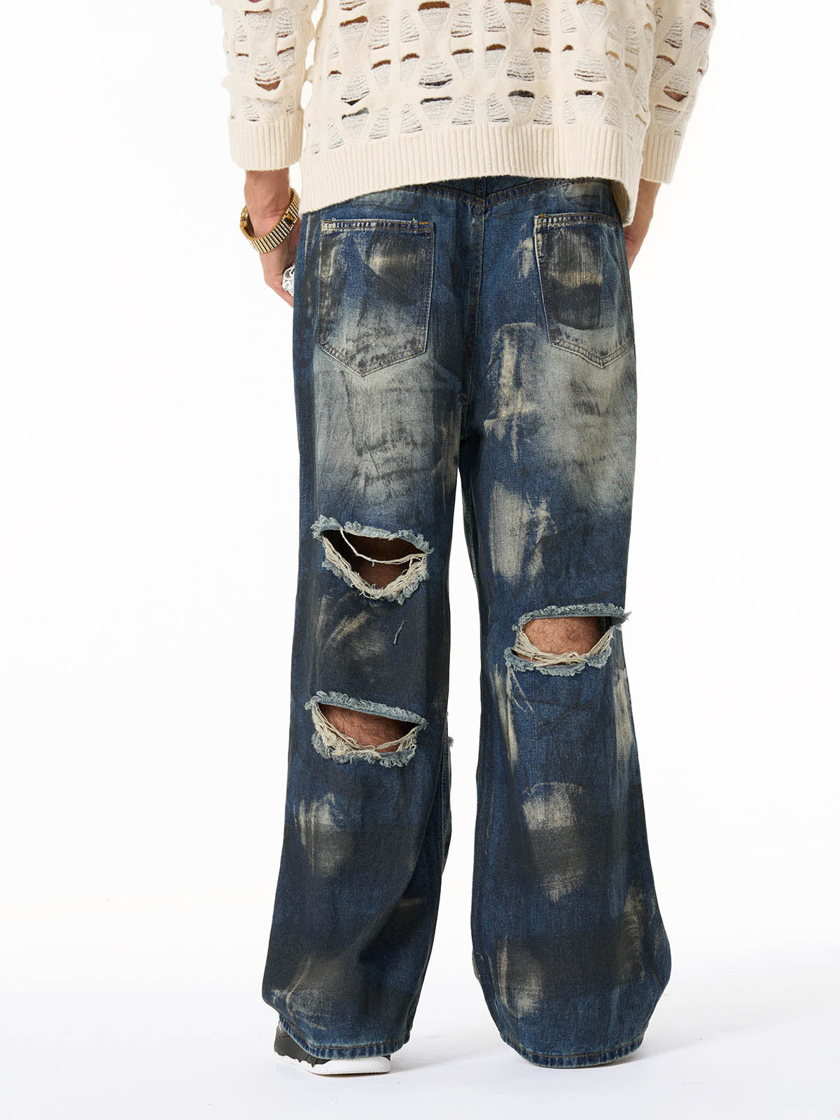 Unique Wide-Leg Denim Pants with Artistic Spider Design for Fashion Lovers 