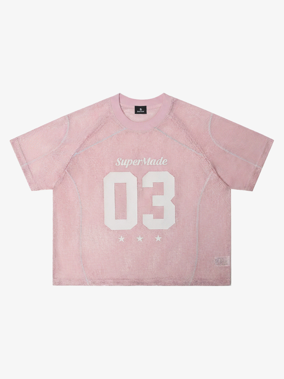 Mesh Jersey T-Shirt with Red Number 03 Print and Stitched Details 