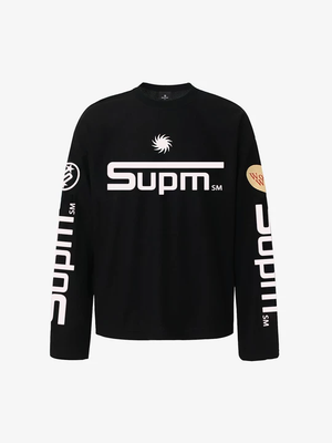 Textured Waffle SUPM Letter Graphic Long Sleeve T-Shirt 