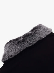 Striped Panel Faux-Fur Collar Long Sleeve Tee
