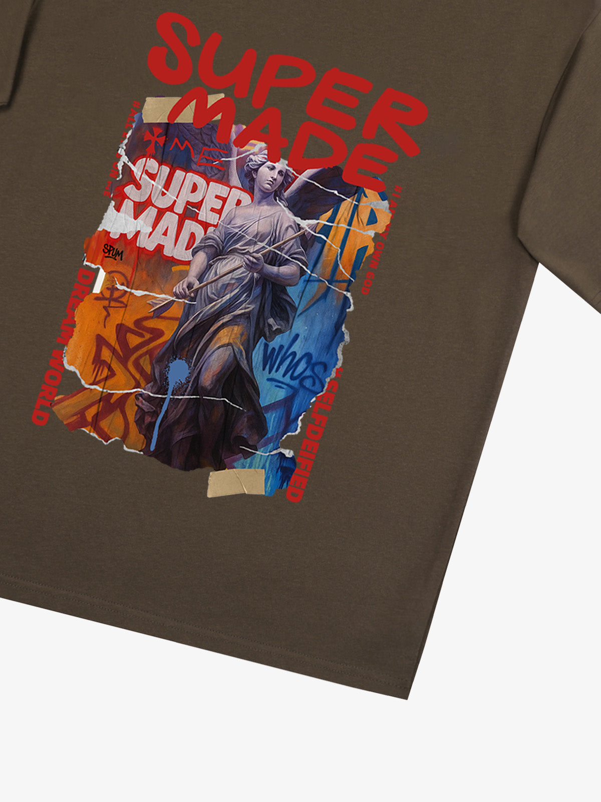Cotton Blend SUPERMADE Sculpture Sraffiti Sticker Pattern T-Shirt 