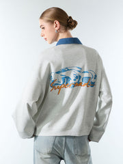 Original Denim Lapel Patchwork Sweatshirt 