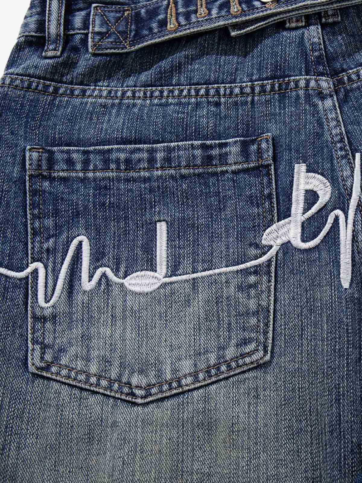 Music Print Denim Shorts with Embroidered Notes