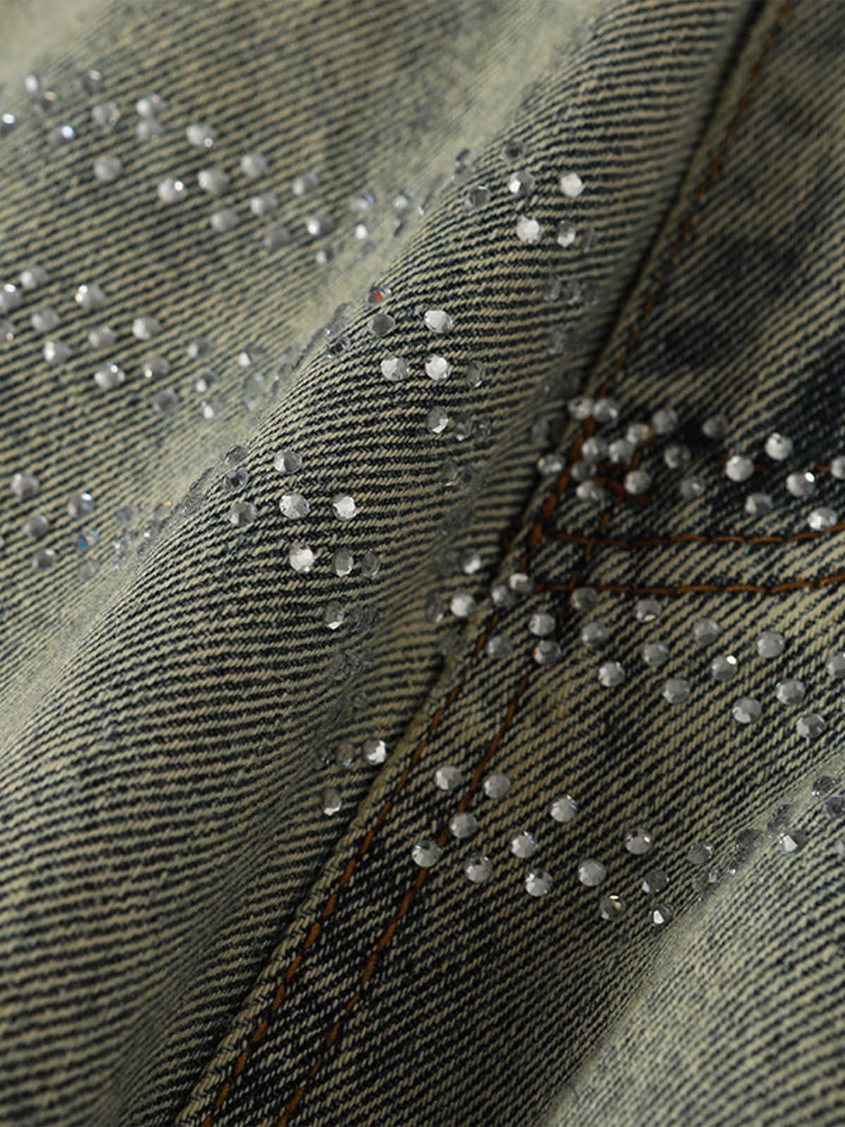 Retro Denim Rhinestone Striped Baggy Jeans 