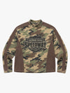 Racing Graphic Waffle-Panel Washed Stand-Collar Long Sleeve Tee
