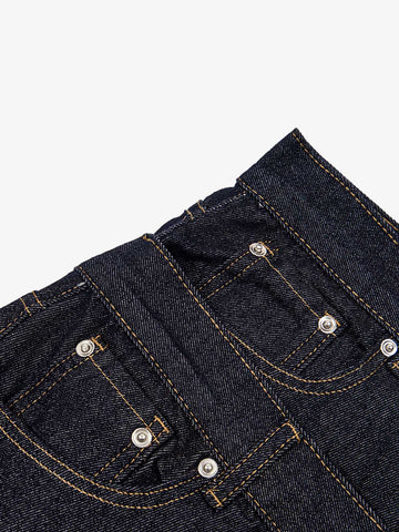 Raw Denim Oversized Shorts – High-Waisted Cotton with Dual Waistband & Rivet Detail