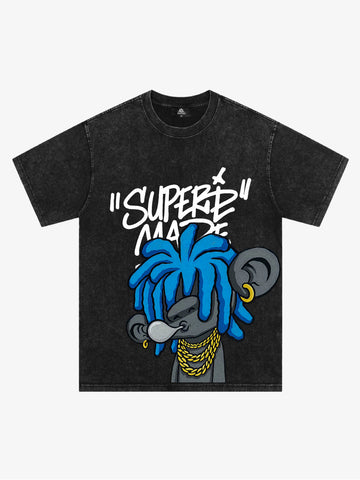 Thesupermade Graffiti Trend Blue Dreadlock Boy T-Shirt 