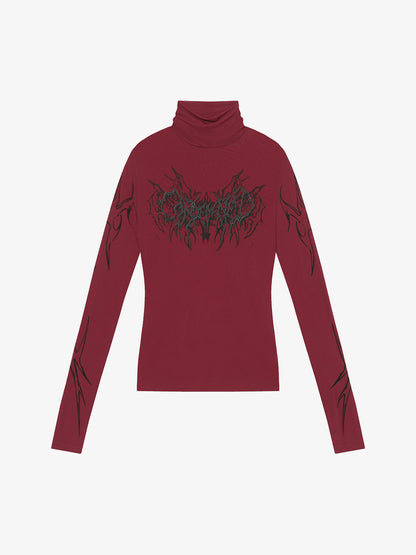 High-Neck Graphic Long Sleeve Top for Modern Streetwear Enthusiasts 