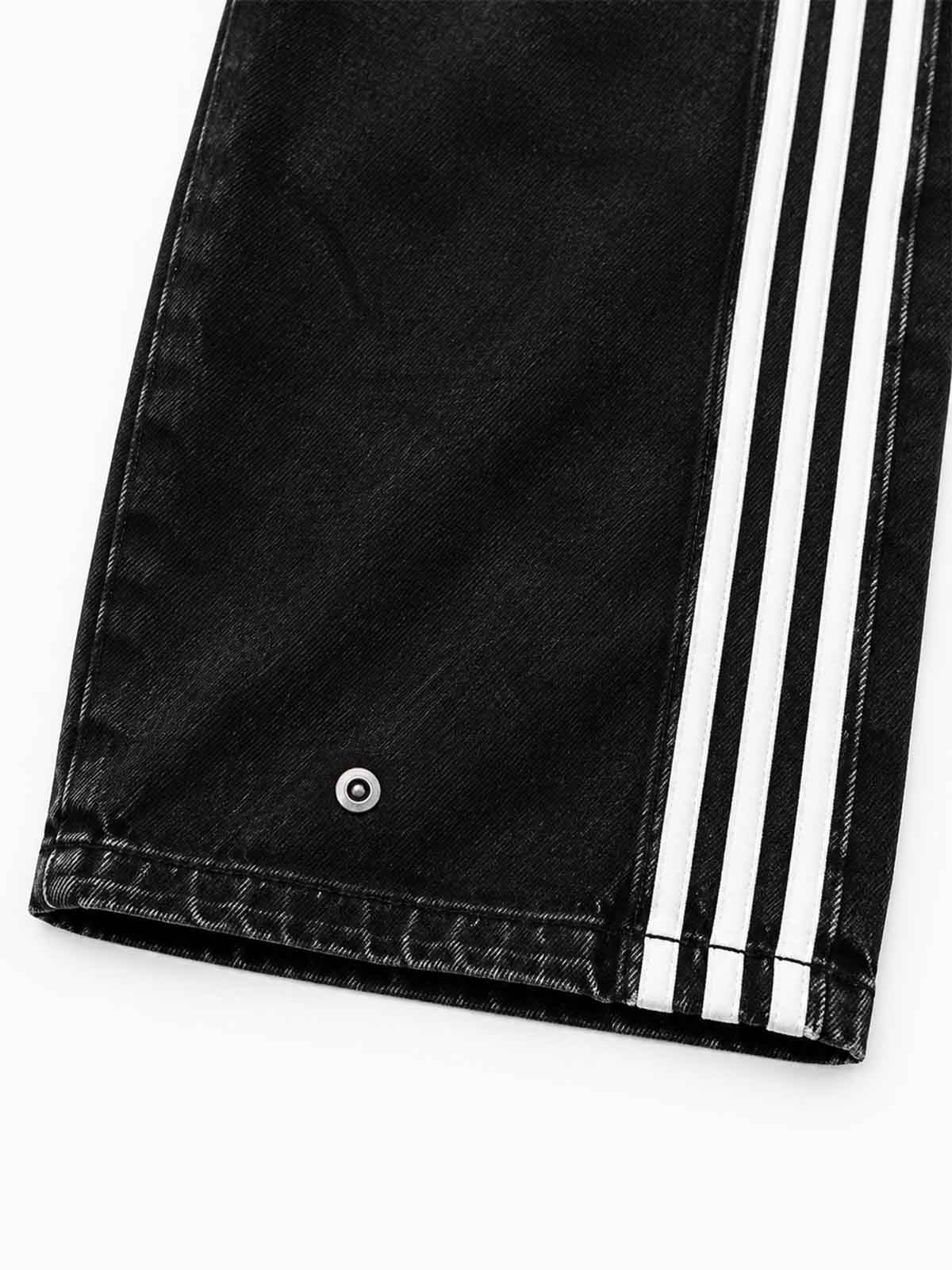 Contrast Stripe Panel Baggy Wide-Leg Jeans
