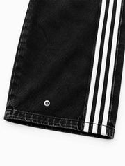 Contrast Stripe Panel Baggy Wide-Leg Jeans
