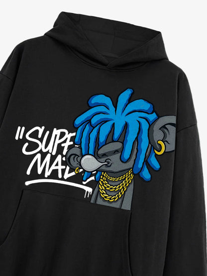 Thesupermade Graffiti Cartoon Blue Dreadlocks Boy Hooded Sweatshirt 
