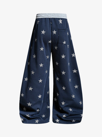 Color-Block Waistband Star Print Pants 