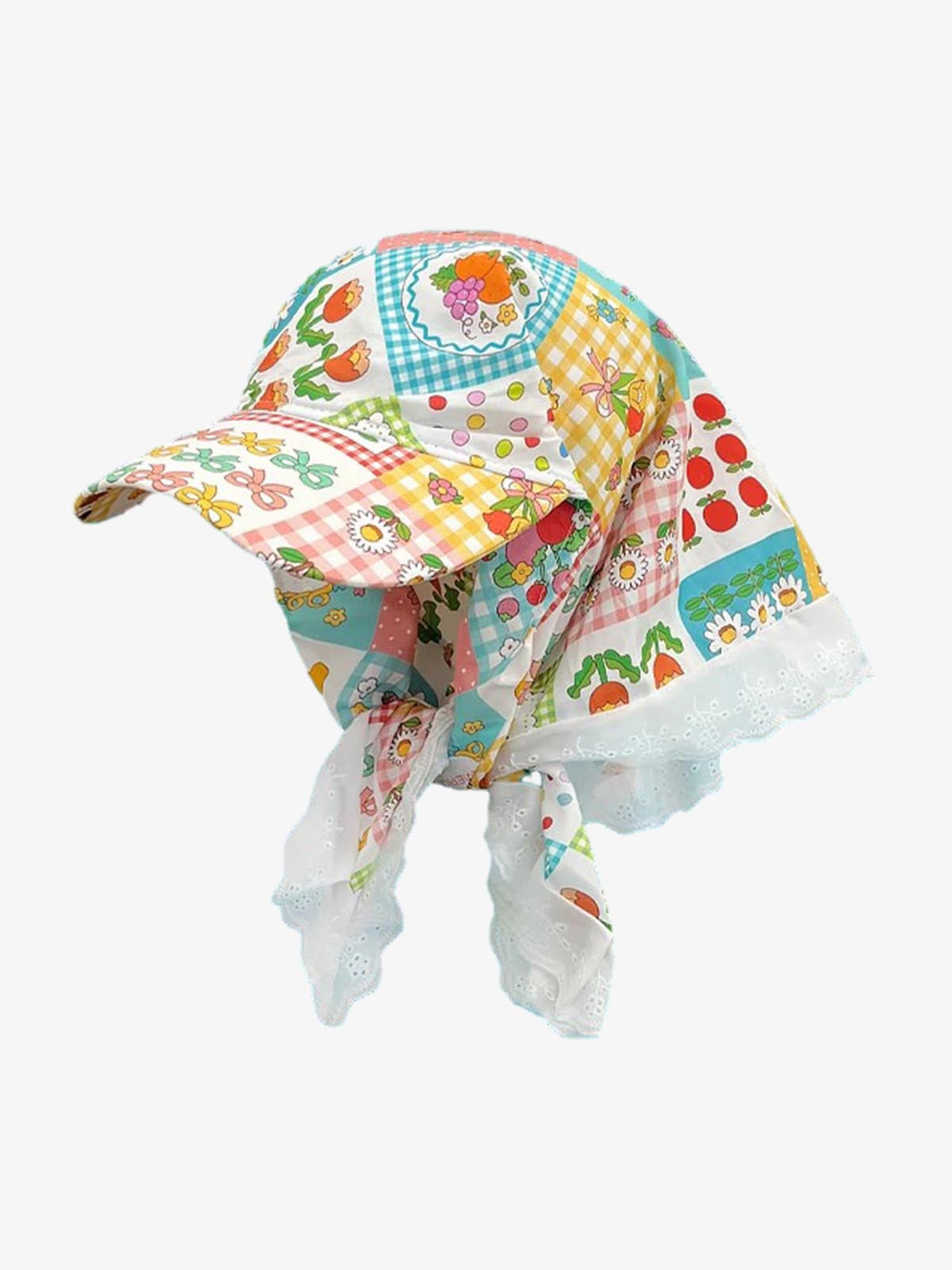 Cotton Kids Sun Protection Hat with Adjustable Neck Scarf, Breathable and UV-Resistant Baby Cap for Outdoor Activities 