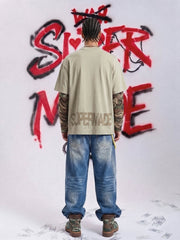 Grunge Graphic Fake Layer Camo Sleeve T-Shirt 