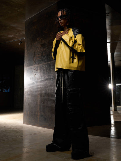 Original Contrast Color Leather Jacket 