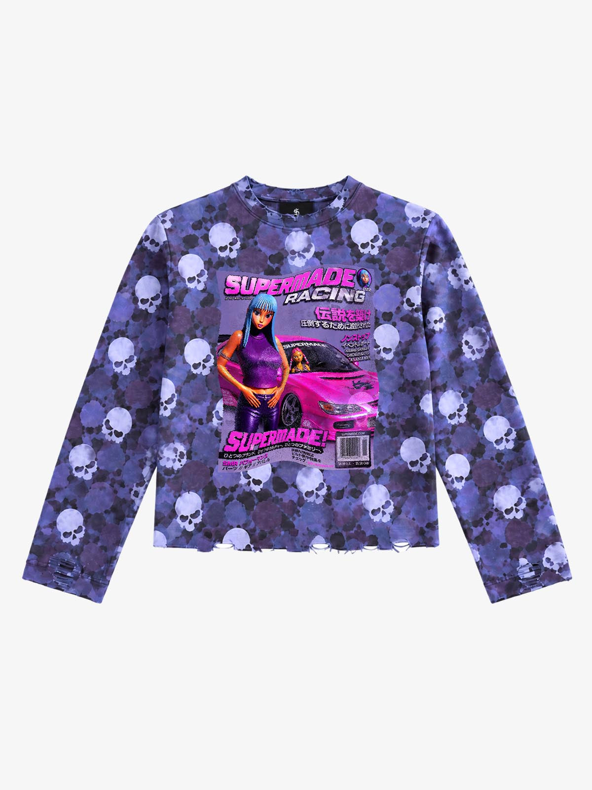 Skull Camo Racing Graphic Boxy Long Sleeve Tee