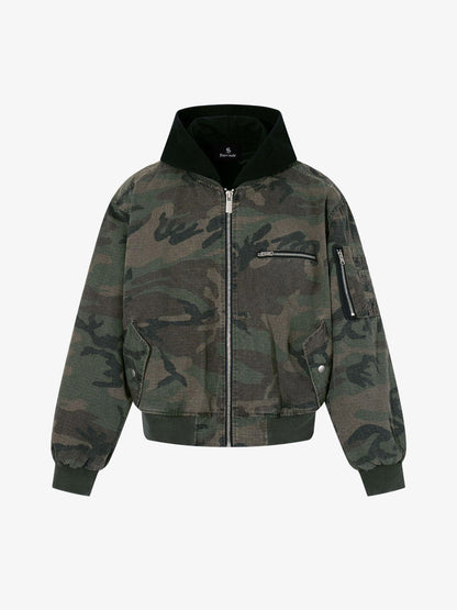 Camouflage Bomber Jacket with Detachable Hood - Perfect for Casual and Outdoor Adventures 