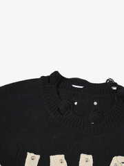 Distressed Letter Graphic Knit Sweater