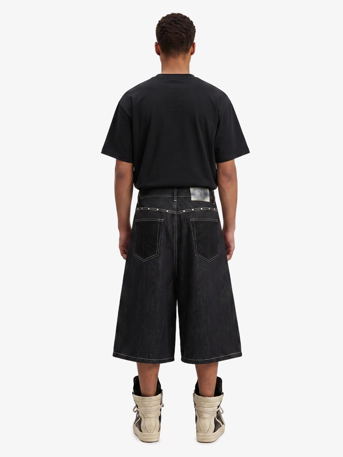 Vintage Contrast Stitch Wide Leg Denim Jorts 