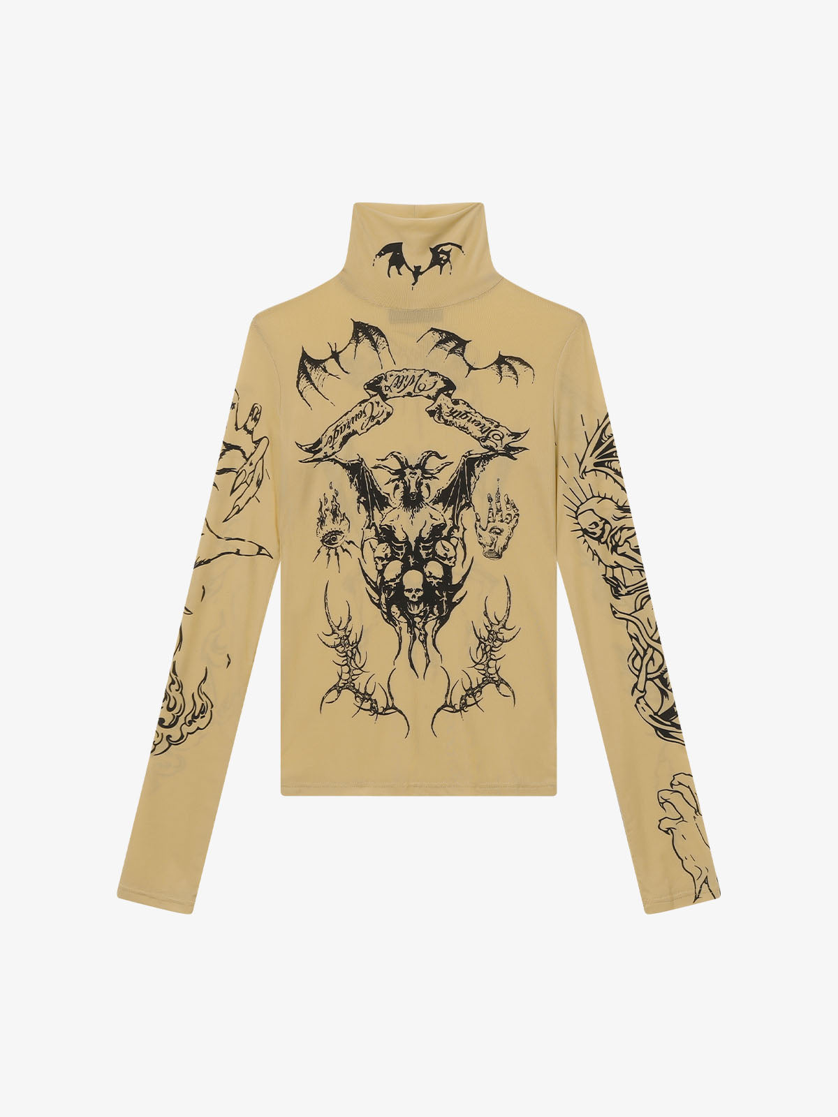 Gothic Skull Print Turtleneck Tight Long Sleeve T-Shirt 