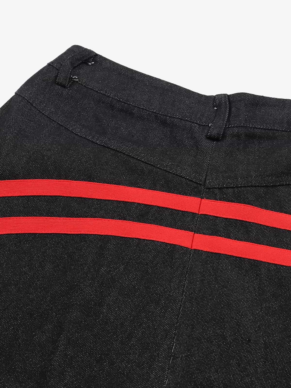 Retro Red Stripe Asymmetric Waist Barrel Jeans 