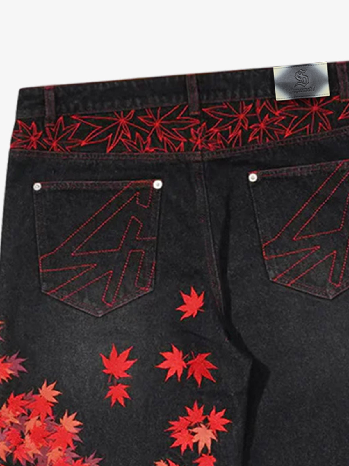 American Retro Red Maple Leaf Heavy-duty Jeans