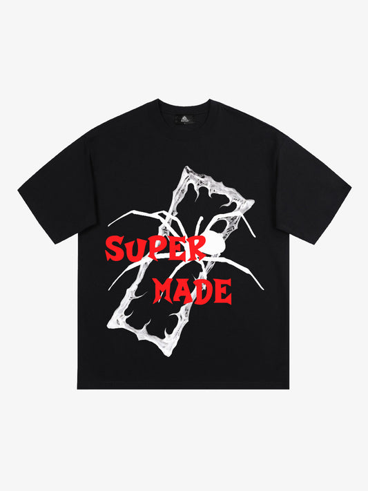 Distressed Sleeveless Crop Top with Barbed Wire Graphic and Chain Design 