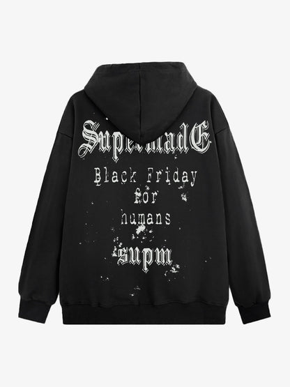 THE SUPERMADE Black Friday Human Supremacy Graphic Hoodie with Skull and Web Design 
