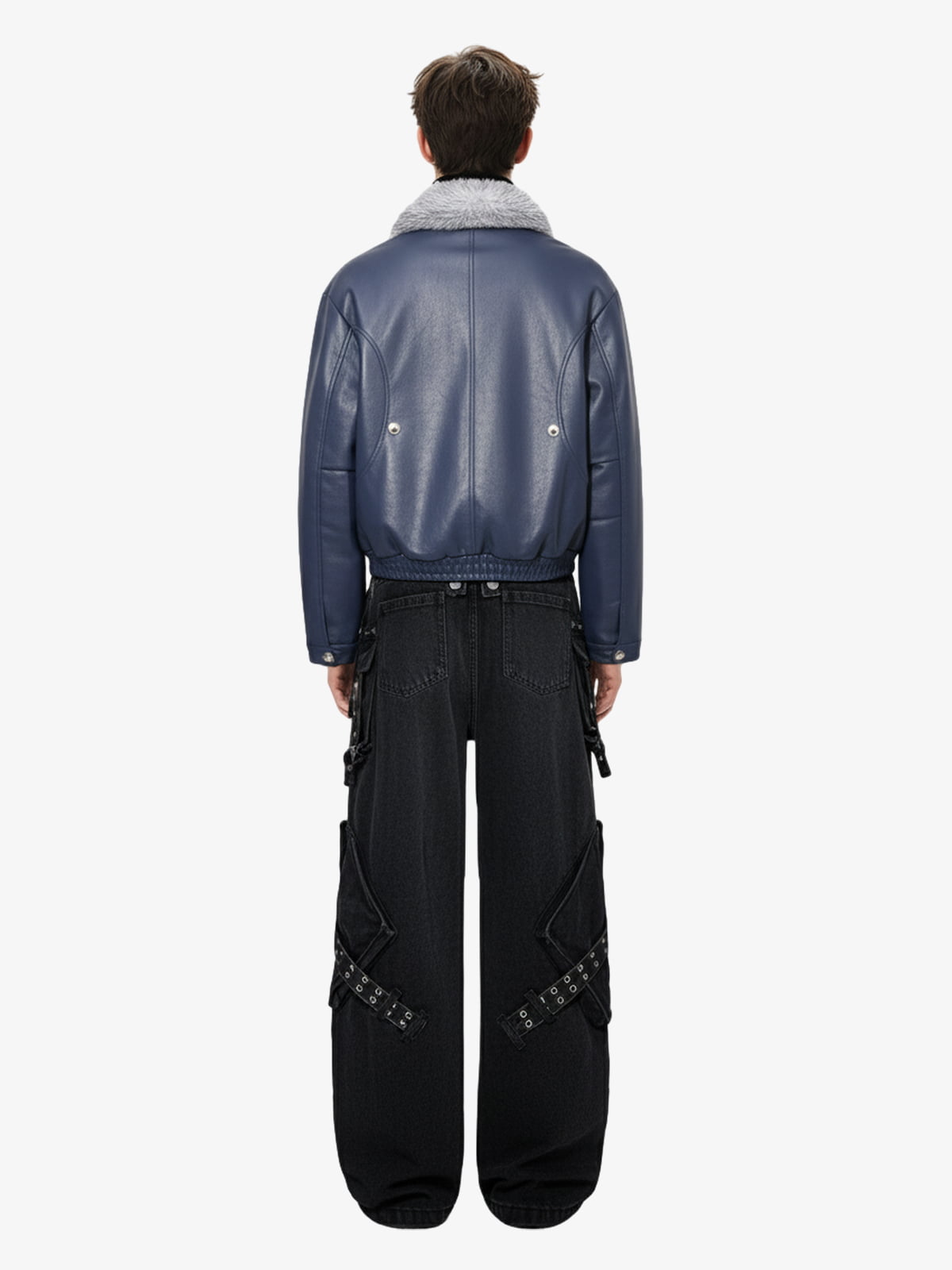 Street Fur-Trim Collar Leather Bomber Jacket 