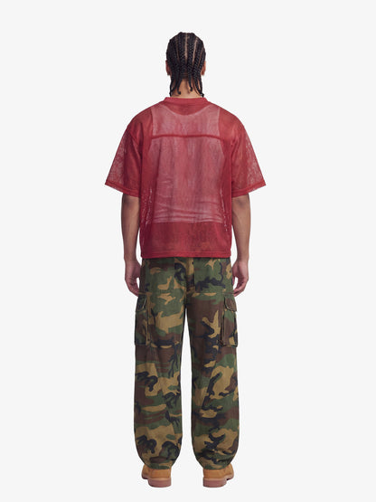 Mesh Letter Print Distressed Football Jersey T-Shirt 