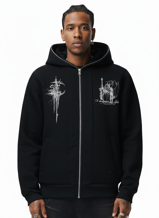 Gothic Graphic Print Zip Up Jacket 
