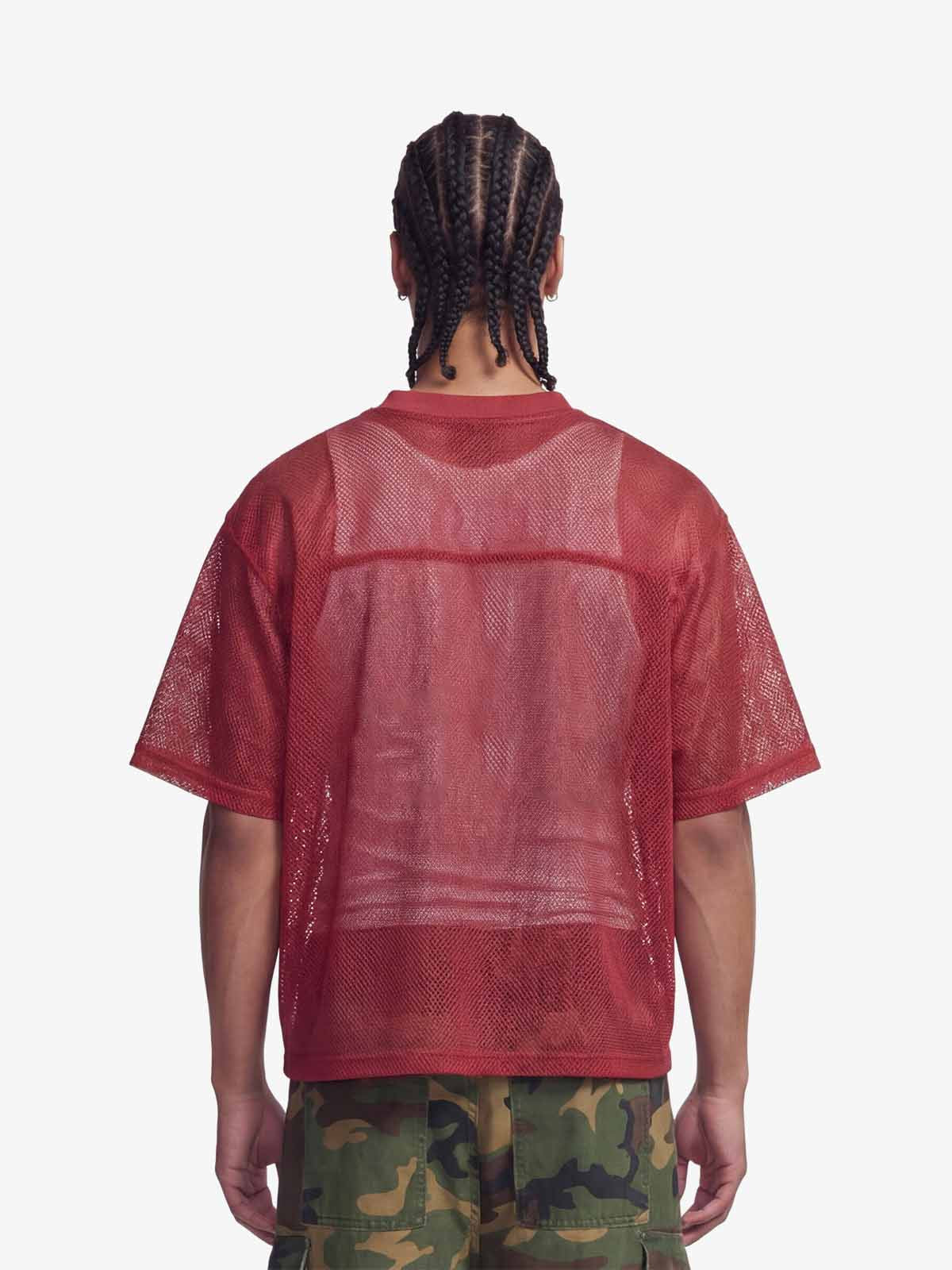 Mesh Letter Print Distressed Football Jersey T-Shirt 