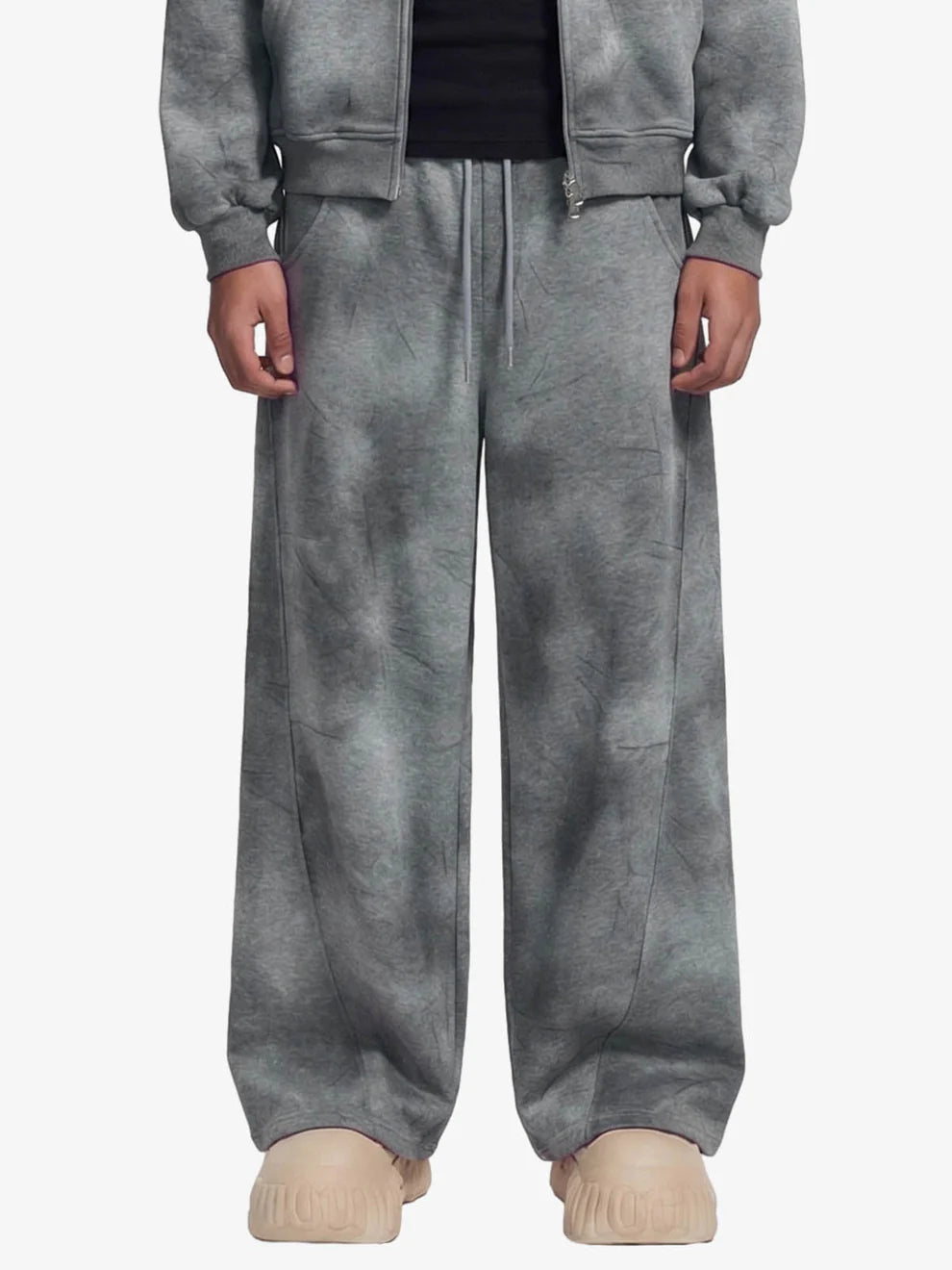 Vintage Washed Tie-Dye Zip Up Hoodie & Barrel Sweatpants Tracksuit 