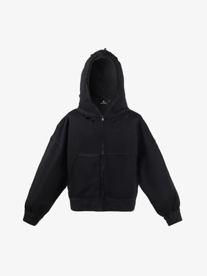 Retro Distressed Ripped Zip Up Hoodie 
