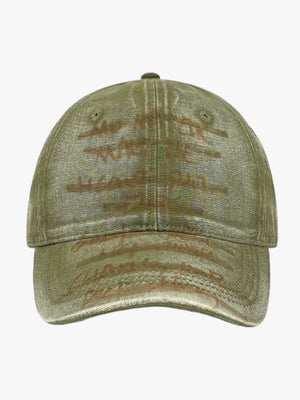 Embroidered Washed Distressed Denim Baseball Cap
